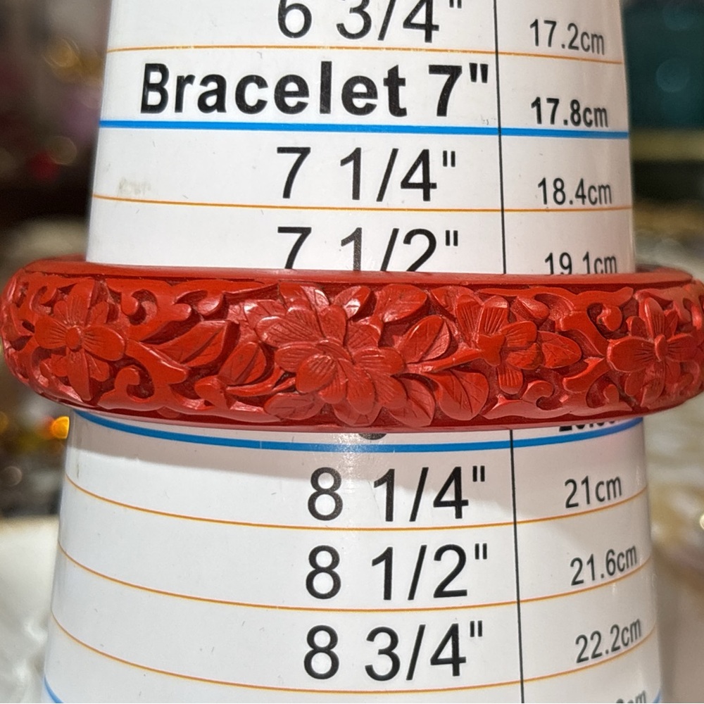 Floral Chinese Cynnabar Red Bangle Bracelet